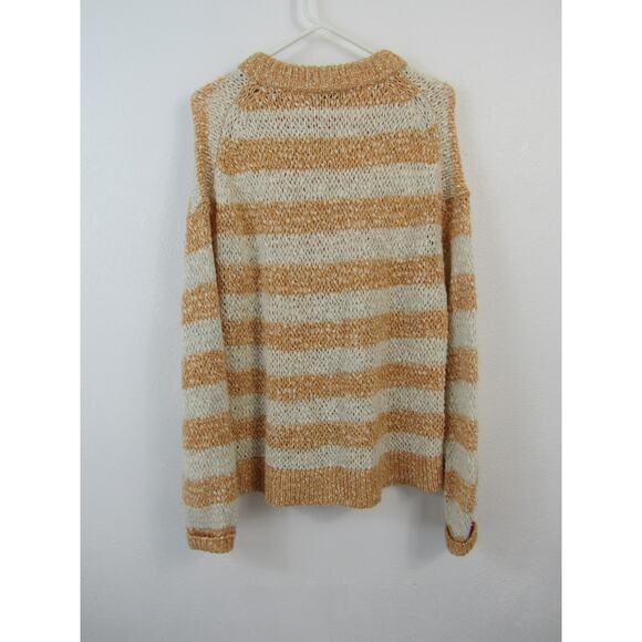 Madewell Medium Baez Pullover Sweater Striped Orange Cream Open Knit Wool Alpaca - Picture 9 of 9